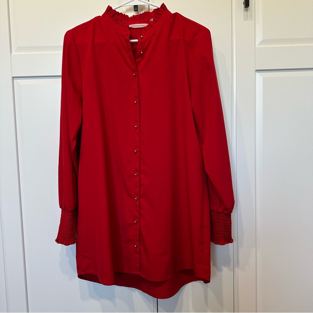 Soft Surroundings size medium Red Women's Top,blouse,gold buttons,holidays,